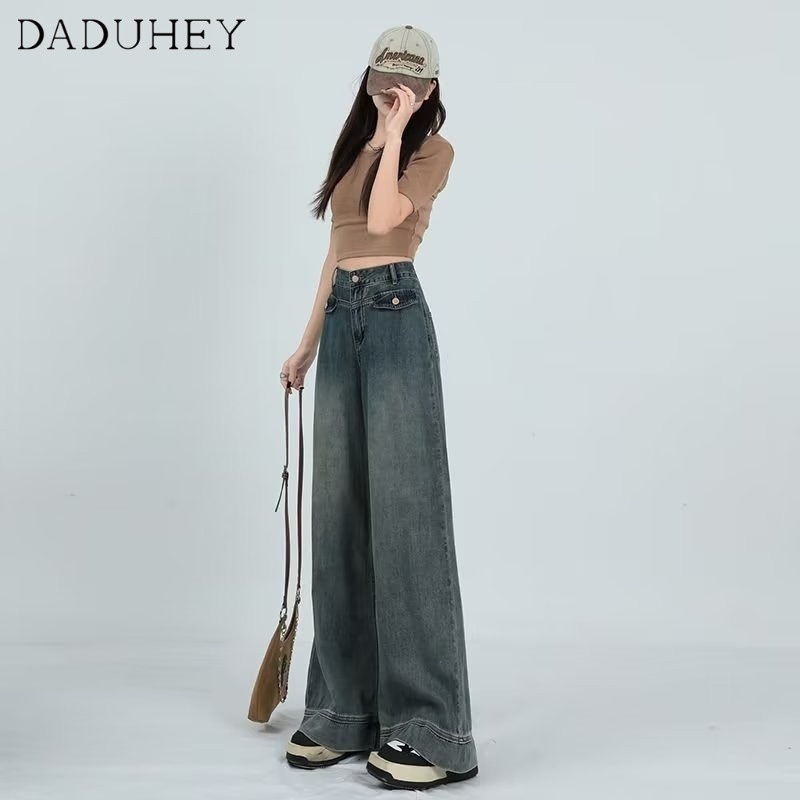 Ảnh DaDuHey New American Ins High Street Retro Overalls Jeans Niche High Waist Wide Leg Pants Large Size Trousers 3