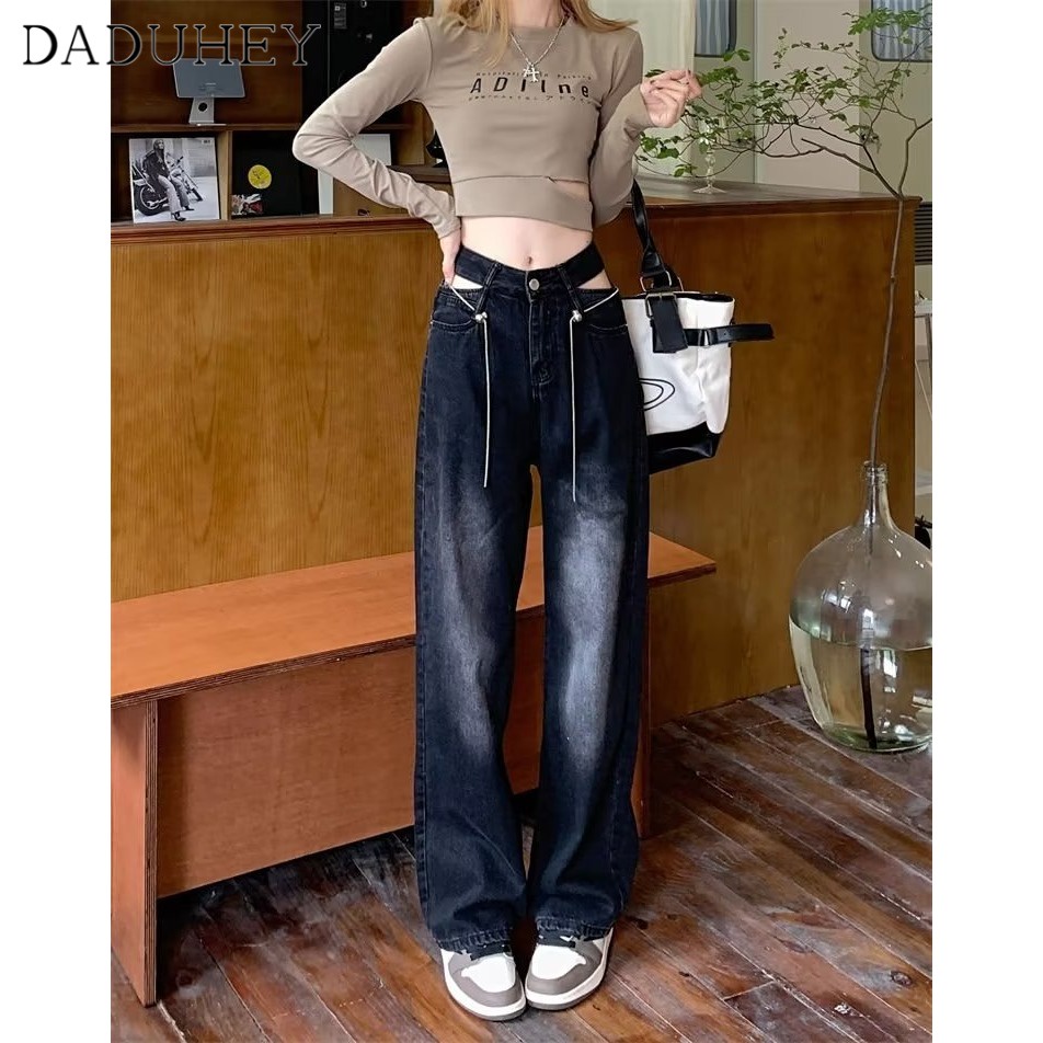 Ảnh Quần jean DADUHEY dài mỏng size lớn ống rộng cạp cao thời trang retro đường phố cao cấp kiểu Mỹ 1