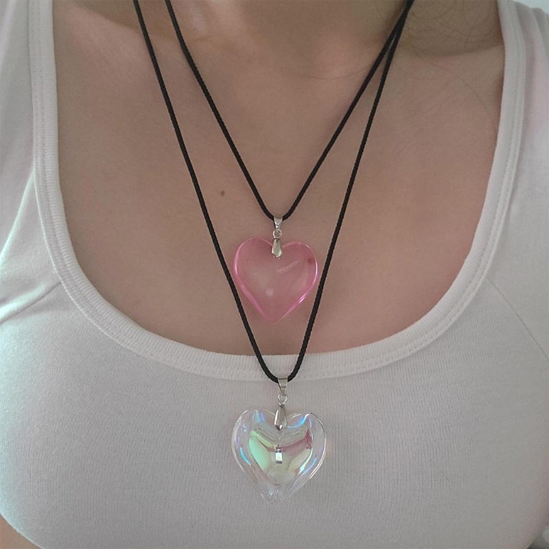 Vòng Cổ choker Mặt Trái Tim Thủy Tinh Trong Suốt Thời Trang