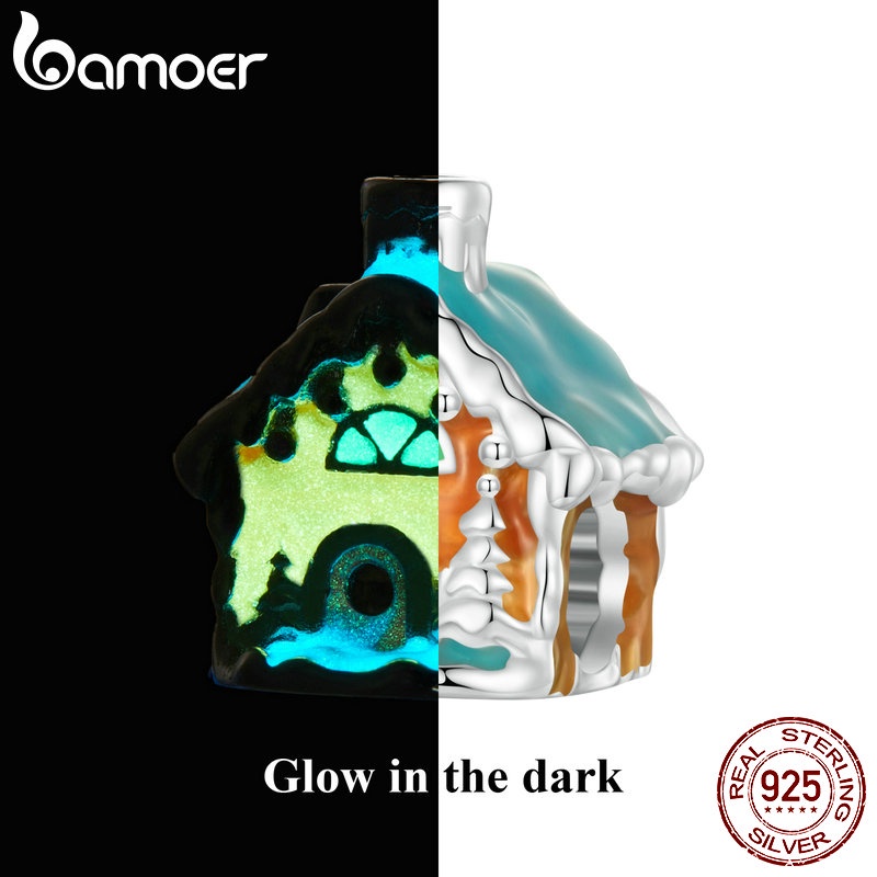 Bamoer Mặt Dây Chuyền Bạc sterling 925 Hình Ngôi Nhà Ông Già Noel Phát Sáng Trong Đêm