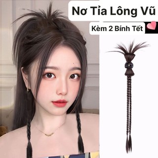 Tóc Giả Búi Kẹp Tỉa Lông Vũ TỂT 2 BÍNH (GIÁ 1 BÊN), Tóc Giả Y2K Phong Cách Hàn Quốc HaminStore