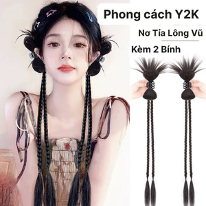Tóc Giả Búi Kẹp Tỉa Lông Vũ TẾT 2 BÍNH (GIÁ 1 BÊN), Tóc Giả Y2K Phong Cách Hàn Quốc QiQiShop