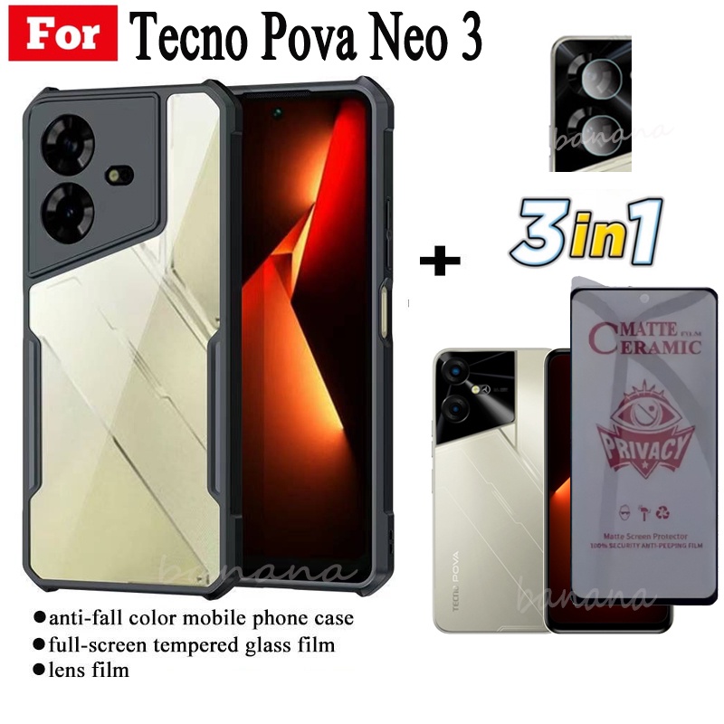 Ốp Điện Thoại Chống Sốc 3in1 Tecno Pova Neo 3 Cho Tecno Spark 10 Pro 10C Spark Go 2023 8C Pova Neo 2 5 4 3 Camon 20 Pro 4G Chống Gián Điệp Gốm Mềm Mờ Bảo Mật Kính Cường Lực