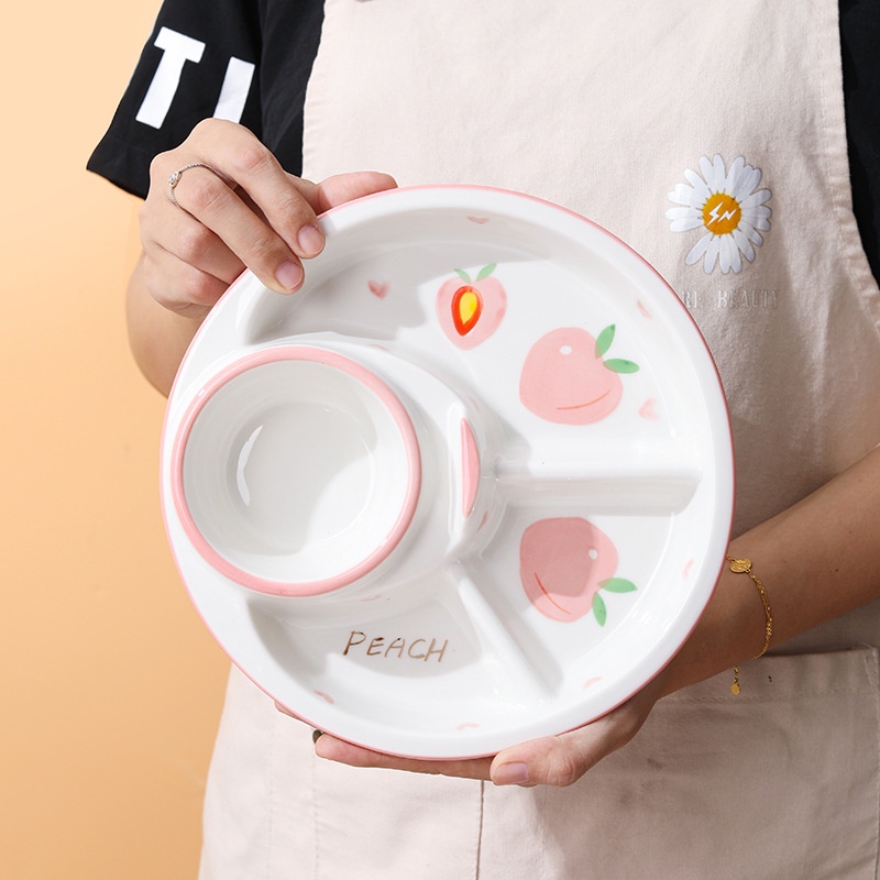 Đĩa chia ngăn gốm sứ 211 – đĩa ăn cho một người, đĩa giảm béo, dùng cho trẻ em ăn sáng/tối