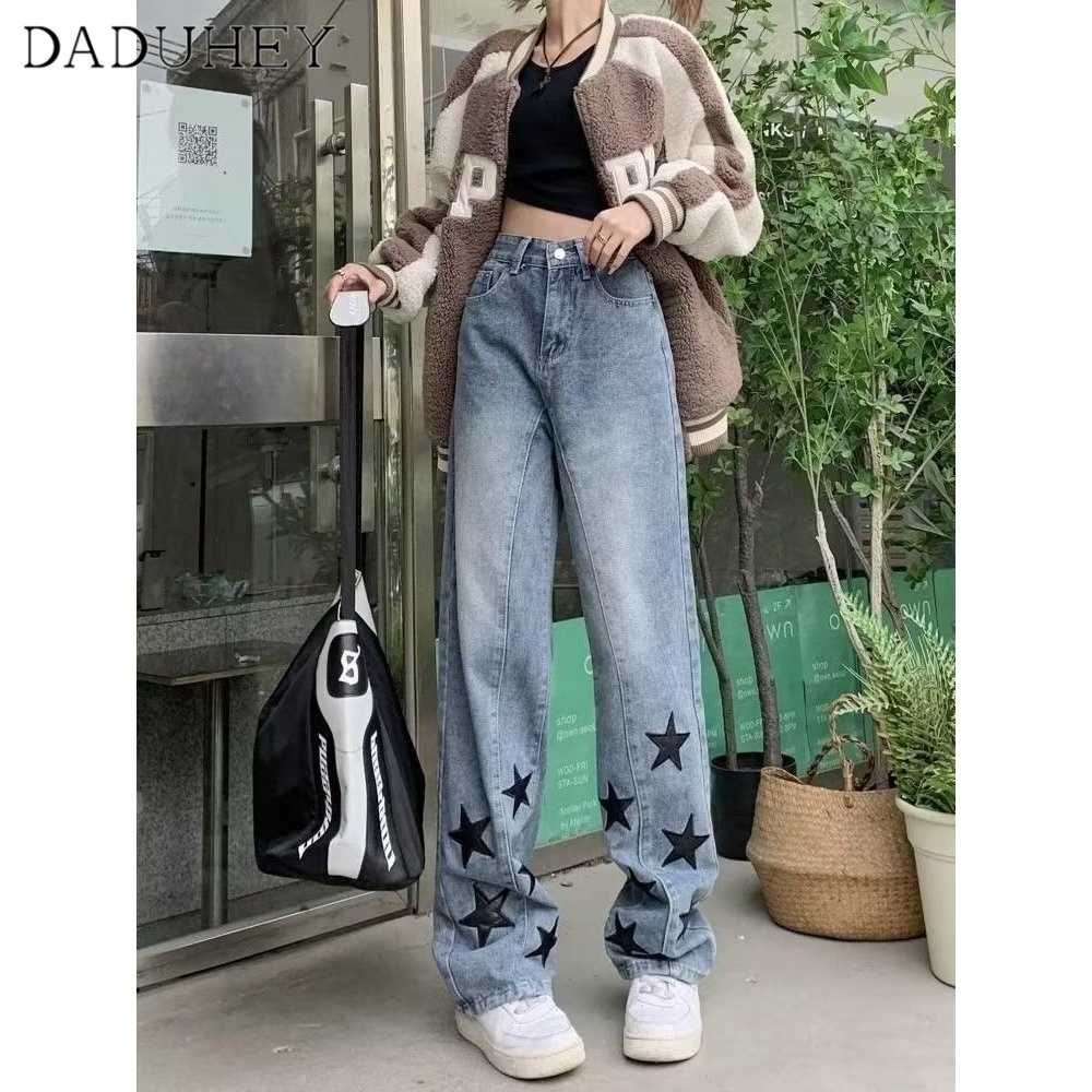 Ảnh DaDuHey New American Ins High Street Retro Thin Jeans Niche High Waist Loose Wide Leg Pants Large Size Trousers 2