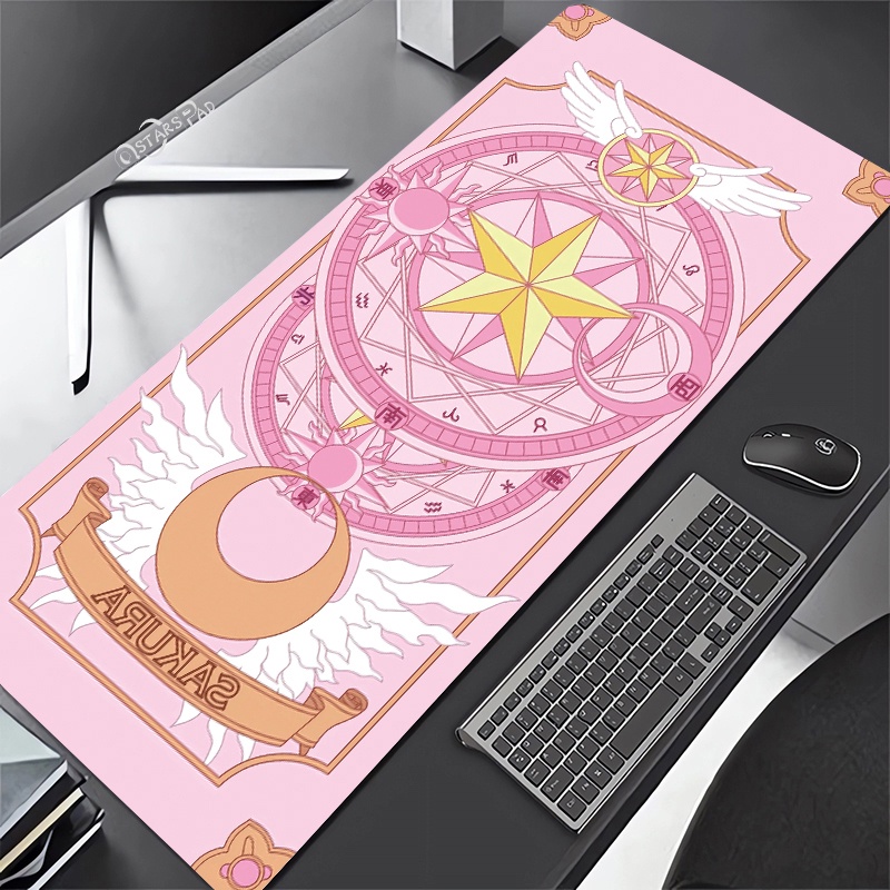 Hồng Cardcaptor Sakura Lớn Deskmat Magic Wand 90 * 40 Thảm Chơi Cao Su Hoạt Hình Chơi Game Laptop Bàn Phím Thảm Chống Trơn Trượt Mousepad Xxl