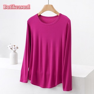 Áo thun nữ Cotton trơn dài tay Áo thun thời trang thu đông mới Áo sơ mi mỏng dáng rộng Size lớn Áo thun