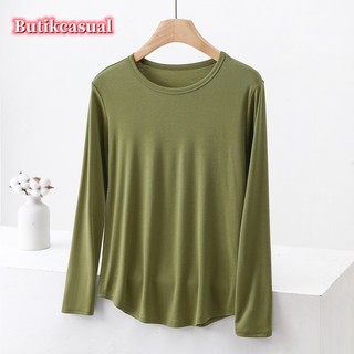 Áo thun nữ Cotton trơn dài tay Áo thun thời trang thu đông mới Áo sơ mi mỏng dáng rộng Size lớn Áo thun