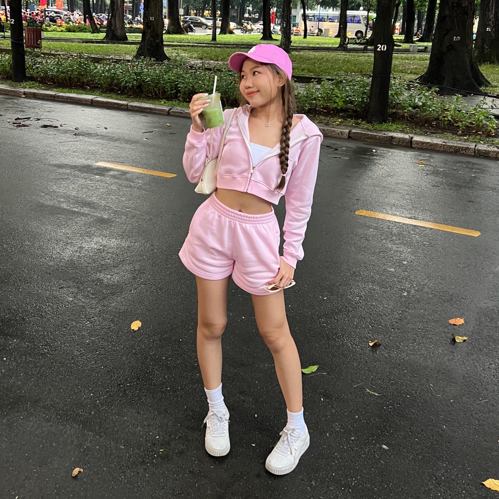Set bộ nỉ Hoodie Zip Croptop và Quần Short Ngắn Augety Studio (Có tách lẻ)
