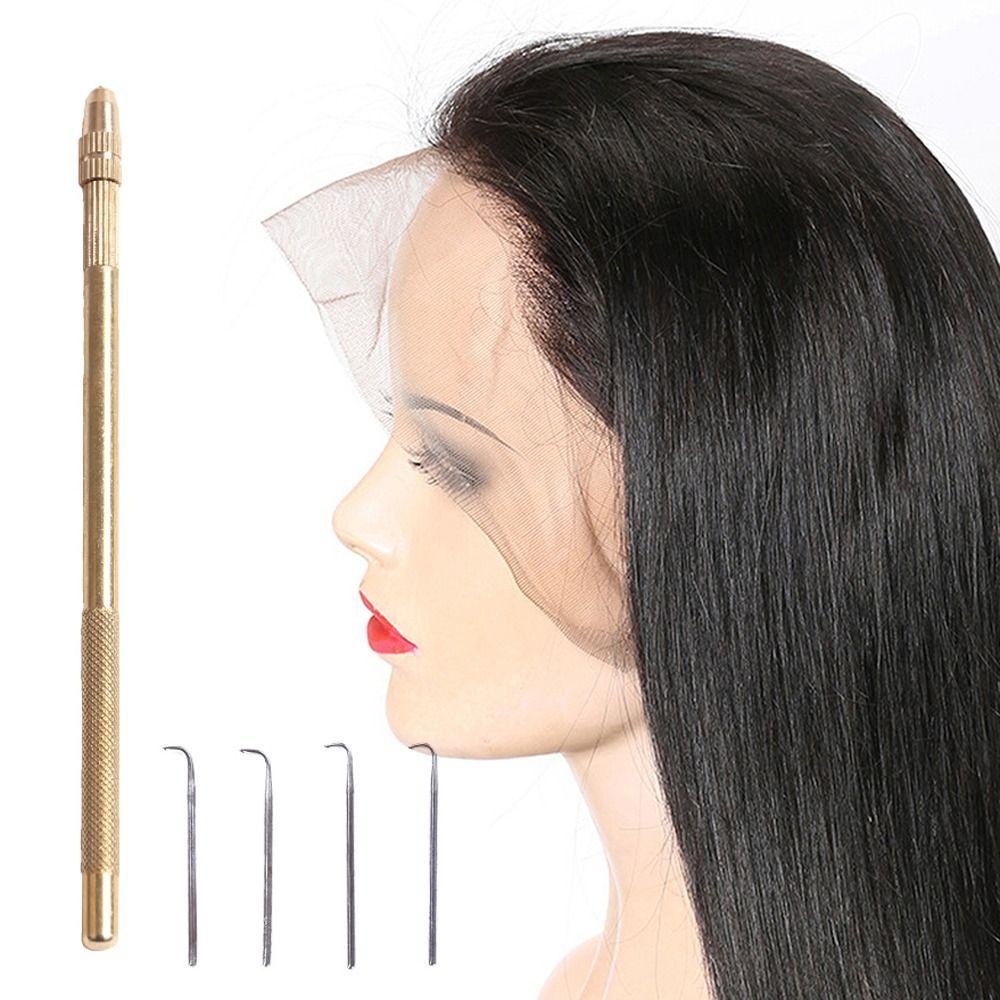 FUJIOU 5 Cái / bộ Kim Thông Gió, Kim Tóc Giả Ren Tay Cầm Bằng Đồng Vàng, Làm Và Sửa Chữa Tóc Nối Dài Bền Đẹp Chắc Chắn Bộ Làm Tóc Giả DIY