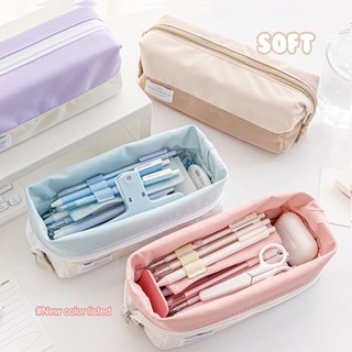 Túi Đựng Bút Bằng Vải canvas Sức Chứa Lớn Màu Trơn Dễ Thương Đa Năng