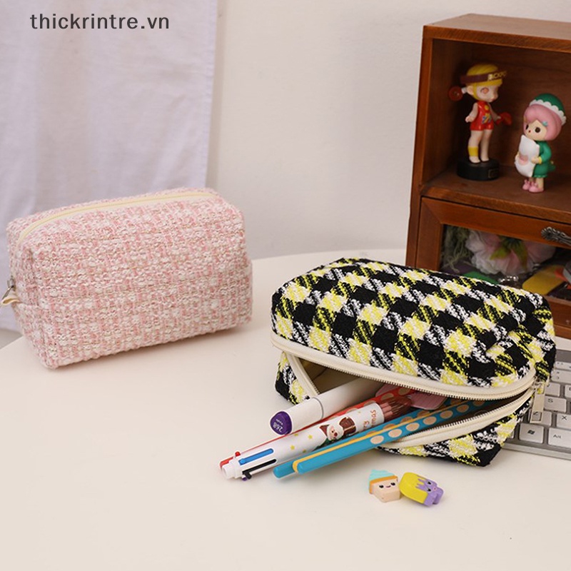 Th Túi Đựng Mỹ Phẩm / Đồ Trang Điểm / Mỹ Phẩm Du Lịch Bằng Vải canvas Kẻ Sọc Màu Đen Dễ Thương vn