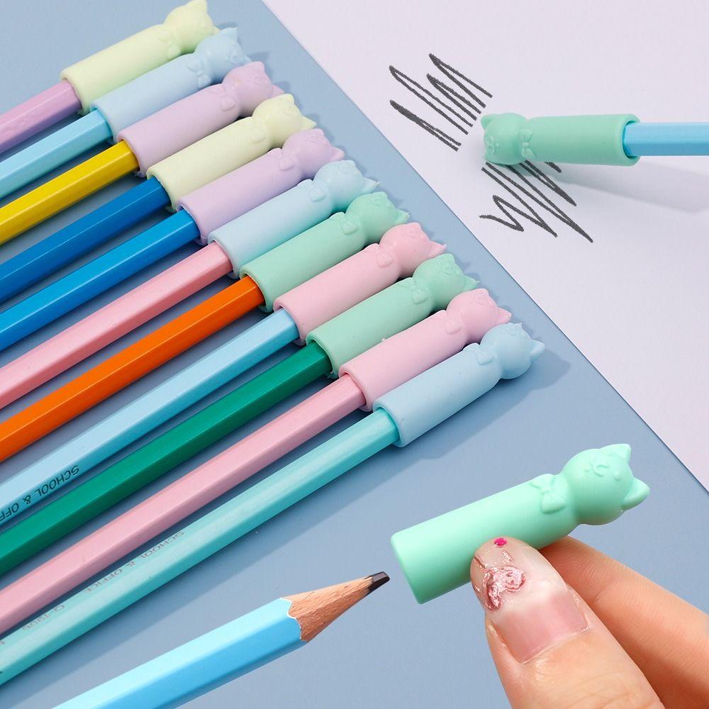 TUYỆT VỜI 10 Chiếc Tẩy, Hình Mèo Chỉnh Văn Phòng Phẩm Bút Chì Nắp Bảo Vệ Nib, Chất Lượng Cao 2 Trong 1 Bút Chì Mở Rộng Học Sinh Quà Tặng