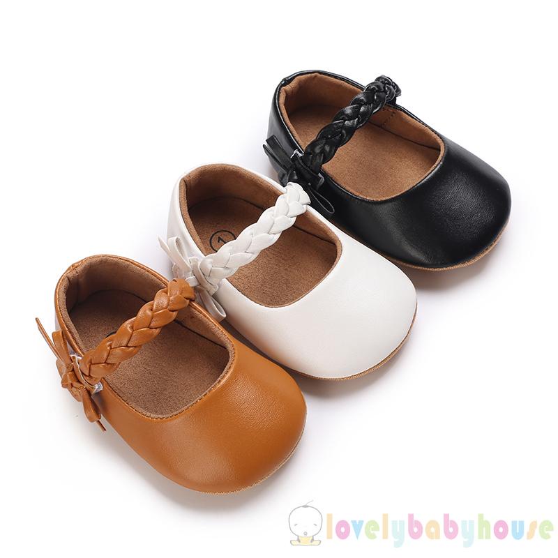 Giày Da pu Đế Mềm Chống Trượt Đính Nơ Xinh Xắn Cho Bé Gái