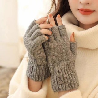 Găng Tay Len Hở Ngón Giữ Ấm Thời Trang Thu Đông Cho Nam Nữ