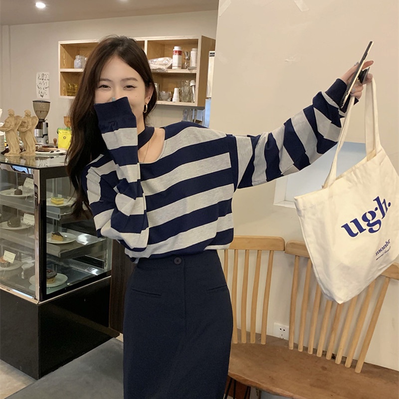 Áo Len Dài Tay Họa Tiết Sọc Ngang Phong Cách Mới Dành Cho Nữ áo đông áo len mỏng sọc