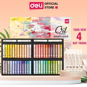 Bút Sáp Dầu Màu Chuyên Nghiệp Phiên Bản Cao Cấp Deli - Gam Màu Pastel Morandi Macaron - Tặng Kèm Bút Trắng