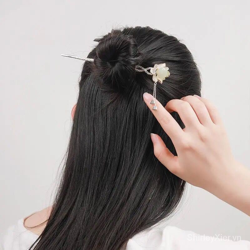 Hoa sen nở trâm cài tóc mạ bạc 925  cổ điển khí chất cá tính tinh tế Hán phục trang sức