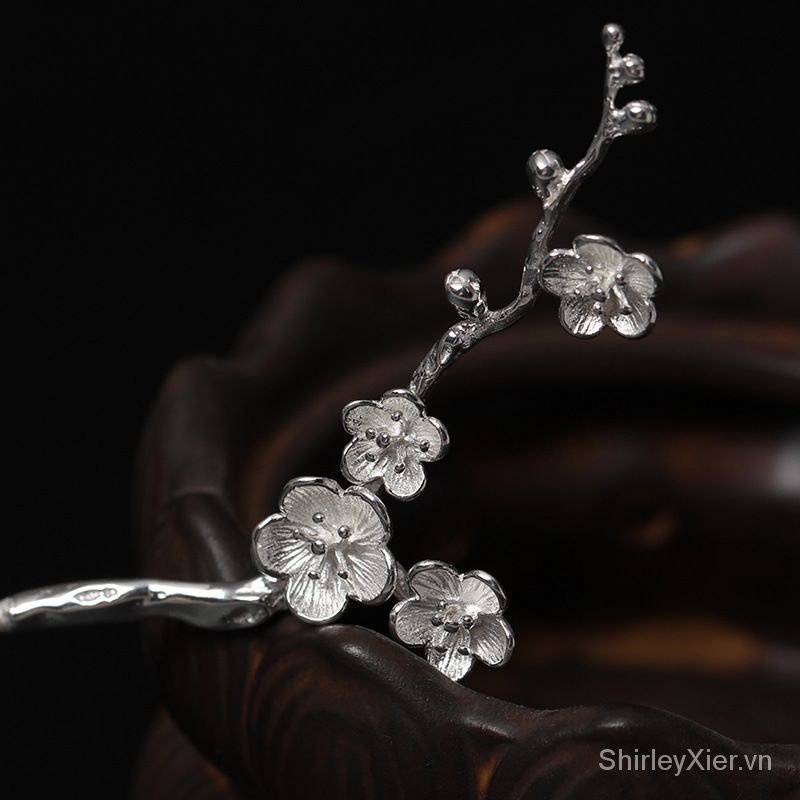 Trâm Cài Tóc Mạ Bạc 925 Hình Hoa Đào Phong Cách Trung Hoa Cổ Điển