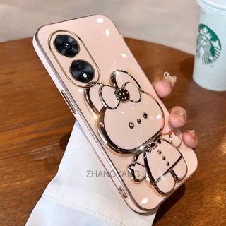 ốp lưng oppo a58 a78 Ốp Điện Thoại TPU Silicon Mềm Mạ Điện Gắn Gương Trang Điểm Hình Thỏ 3D Cho oppo a58 a78