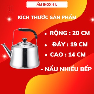 Ấm Đun Nước 3L Inox Hilogi Dùng Được Bếp Từ ,Các Loại Bếp , Có Reo Khi Sôi quai xách chắc chắn