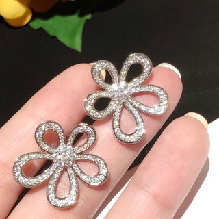 Bông Tai Hình Hoa Năm Cánh Đính Đá Đơn Giản Thanh Lịch Hợp Thời Trang