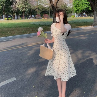 Đầm Tay Ngắn Cổ Vuông In Họa Tiết Hoa Thời Trang Mùa Hè Xinh Xắn Cho Nữ