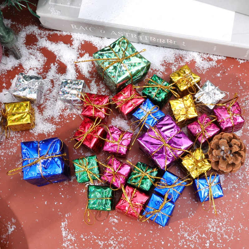 6 / 12 Mặt dây chuyền hộp xốp vuông Mini / lớn - Đồ trang trí treo cây thông Noel - 2.5 / 3 / 4 / 5 / 6 / 8cm Hộp quà tặng đầy màu sắc - Đồ dùng dự tiệc năm mới - Trang trí nhà Giáng sinh