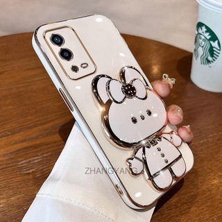 ốp lưng oppo a55 4g Ốp Điện Thoại TPU Silicon Mềm Mạ Điện Gắn Gương Trang Điểm Hình Thỏ 3D Cho oppo a55 4g