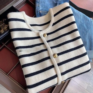 Áo Khoác cardigan Dệt Kim Kẻ Sọc Trắng Đen Thời Trang