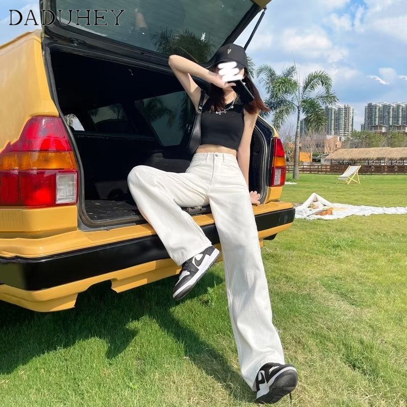 Ảnh Quần jeans DADUHEY lưng cao ống rộng phong cách đường phố cổ điển thời trang 2023 plus size 3