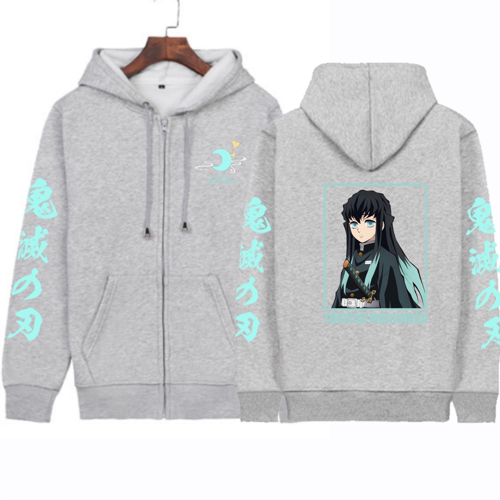 Áo Khoác hoodie Chui Cổ Có Khóa Kéo Hình anime demon slayer muichiro tokito Thời Trang Thường Ngày Cho Nam
