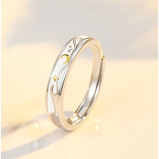 Nhẫn Hở Mạ Bạc 925 Hình Mặt Trăng / Mặt Trời Thời Trang Độc Đáo Có Thể Điều Chỉnh Cho Cặp Đôi