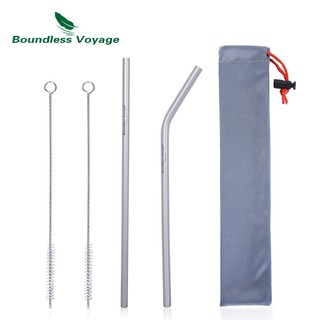 Ống Hút Titan Không Đường May Kèm Cọ Vệ Sinh Ống Hút Thẳng / Cong Có Thể Tái Sử Dụng Cho Trà / Cà Phê / Sữa Chua
