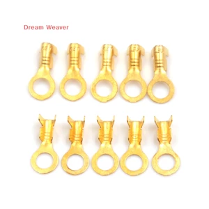 100 Cái Đầu nối dây cấp nguồn tròn bằng đồng thau vàng 5.2mm mới