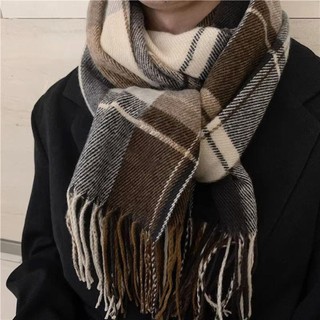 Khăn pashmina kẻ sọc mùa đông, dày mềm mại, họa tiết thanh lịch
