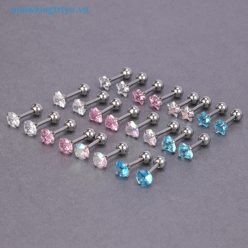 Unewtyu 1 Đôi Khuyên Tai Xỏ Lỗ Bằng Thép Không Gỉ Đính Đá zircon Đơn Giản Thời Trang Cho Nữ vn