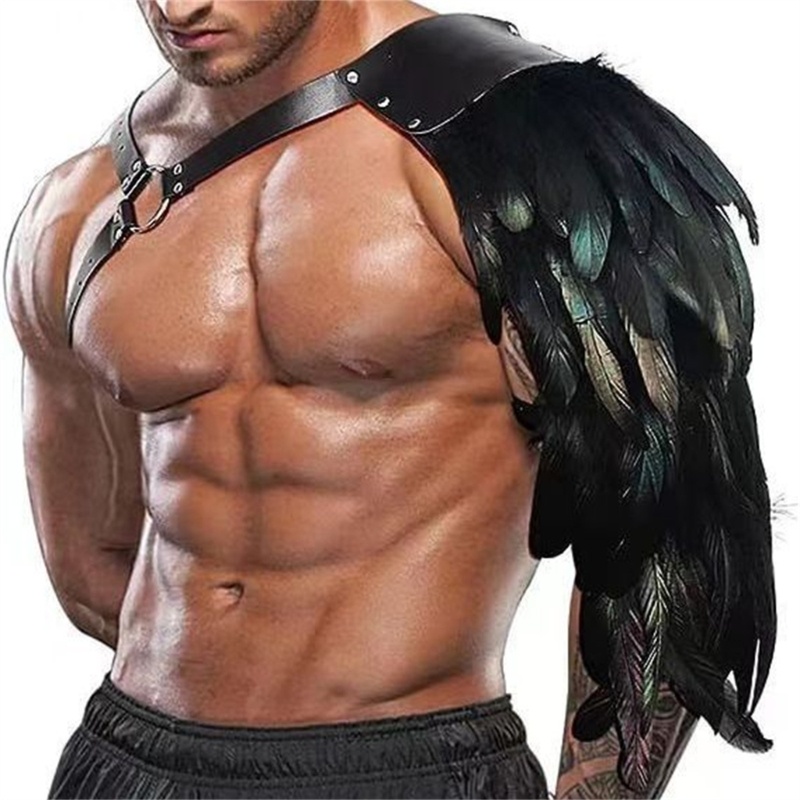 YIOI Lông Vũ Giáp Đôi Vai Bảo Vệ Dây Da PU Halloween Cosplay Đạo Cụ