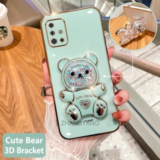 ốp lưng samsung a51 a71 Ốp Điện Thoại tpu Dẻo Mạ Màu 3D In Hình Gấu Nhỏ Đáng Yêu Có Giá Đỡ Cho samsung a51 a71