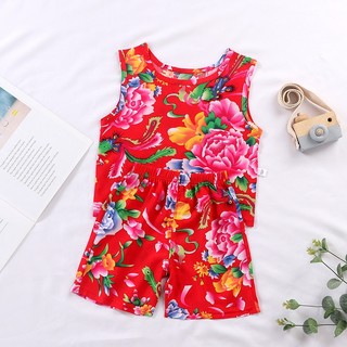 80-130CM 2 Cái / bộ Quần Áo Bé Gái Thời Trang Bé Gái Mùa Hè Bộ Quần Áo Hoa Không Tay Trẻ Em Áo Top Ngắn