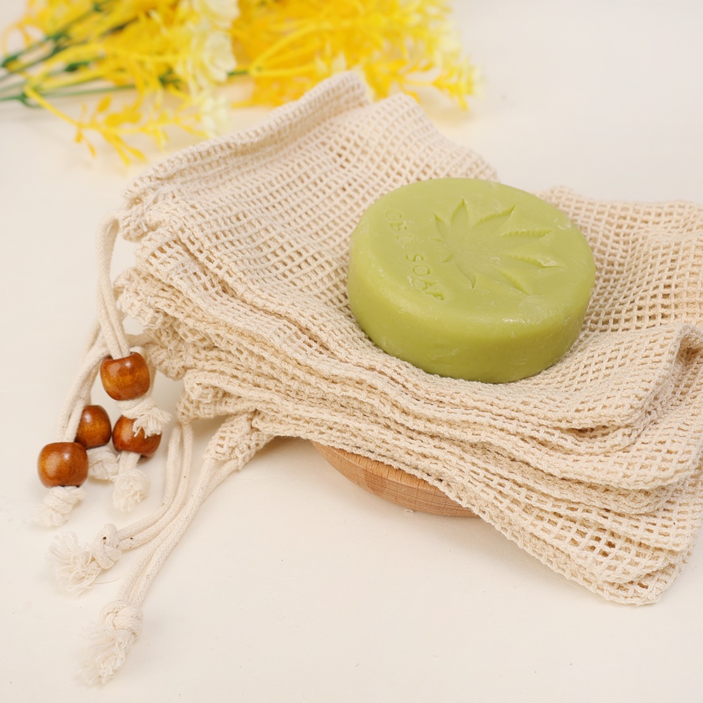 Túi Lưới Dây Rút Bằng cotton Nguyên Chất Đựng Xà Phòng Tẩy Tế Bào Chết / Giá Đỡ Xà Phòng Tiện Dụng