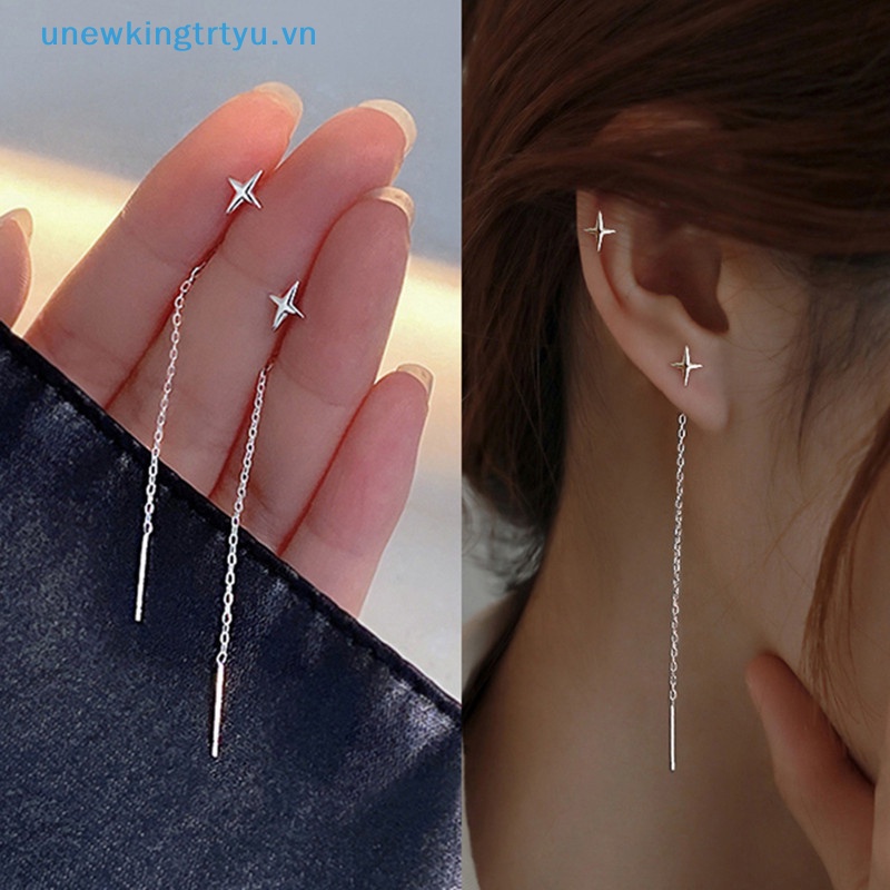 Unewtyu Xu Hướng Dây Dài sel Sợi Dây Leo Ngôi Sao Mặt Dây Thả Bông Tai Nữ Thẳng Bông Tai Trang Sức VN