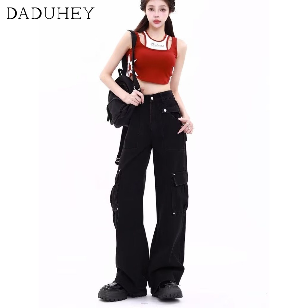 Ảnh DaDuHey New American Ins High Street Retro Workwear Casual Pants Niche High Waist Loose Wide Leg Pants Trousers 3