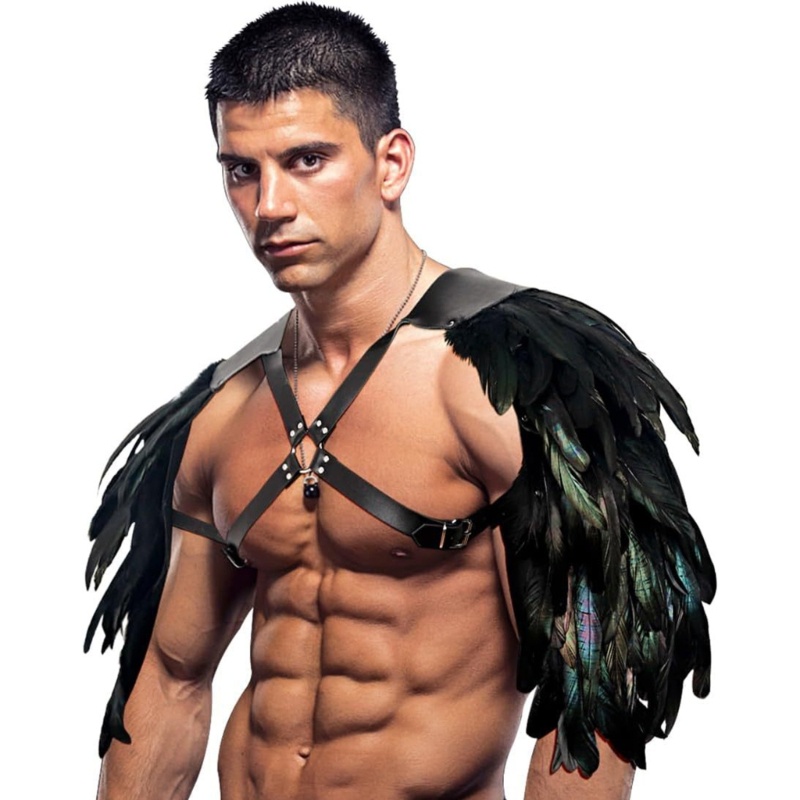 YIOI Lông Vũ Giáp Đôi Vai Bảo Vệ Dây Da PU Halloween Cosplay Đạo Cụ
