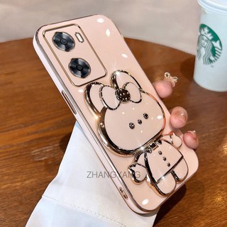 ốp lưng oppo a57 2022 a77 a77s a57s Ốp Điện Thoại TPU Silicon Mềm Mạ Điện Gắn Gương Trang Điểm Hình Thỏ 3D Cho oppo a57 2022 a77 a77s a57s