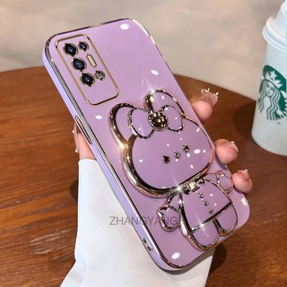 ốp lưng tecno pova 2 Ốp Điện Thoại TPU Silicon Mềm Mạ Điện Gắn Gương Trang Điểm Hình Thỏ 3D Cho tecno pova 2