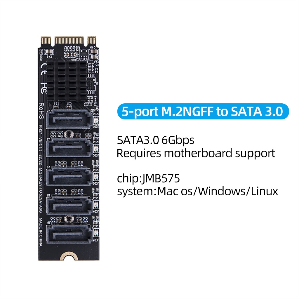 Card Mở Rộng m.2 Sang sata 3.0 m2 m Lừa Pcie 5 / 6 Cổng sata3.0 6gbps Thẻ