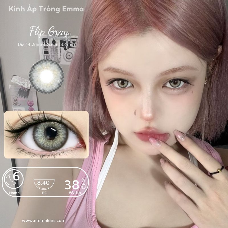 Kính Áp Tròng Flip Gray | Lens Xám Vân Tia Rêu | Emma Lens
