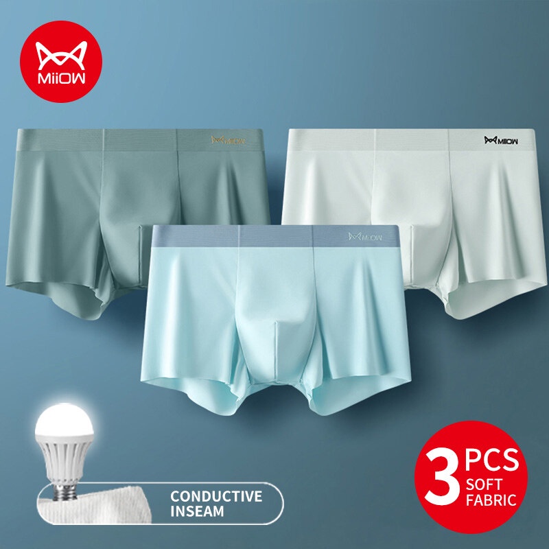 Miiow Bộ 3 Quần Lót boxer Vải Lụa Lạnh Kháng Khuẩn Thời Trang Cho Nam m1620