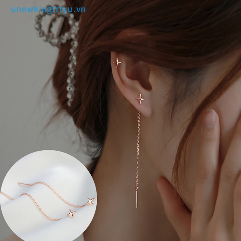 Unewtyu Xu Hướng Dây Dài sel Sợi Dây Leo Ngôi Sao Mặt Dây Thả Bông Tai Nữ Thẳng Bông Tai Trang Sức VN